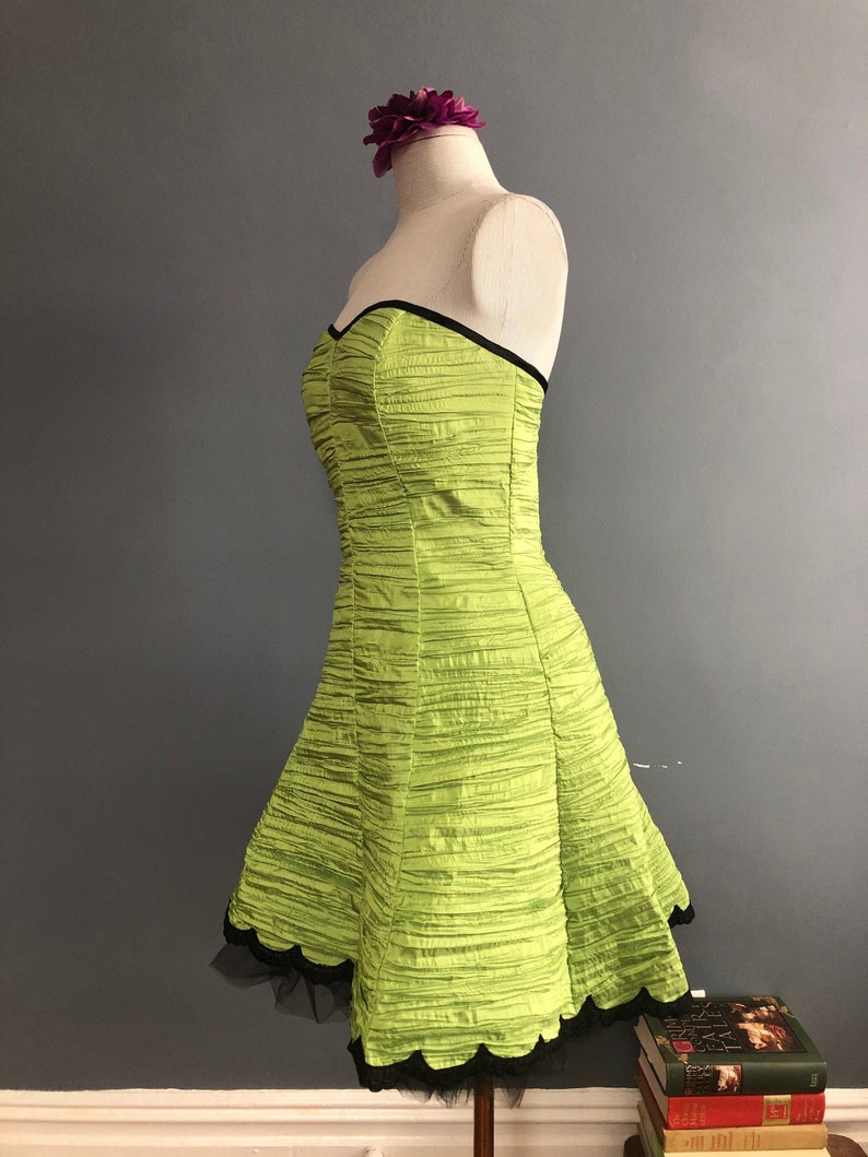 S 1980s Jessica McClintock for Gunne Sax Dress Chartreuse Party Dress 80s Madonna Dress Tulle Prom Dress