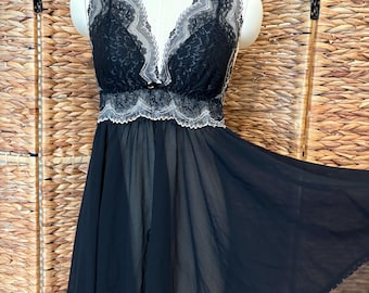 90s Black See Through Babydoll Negligee, Seductive Wear by Cinema Etoile, 36" Bust