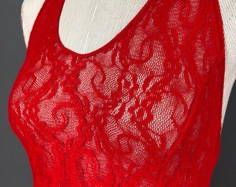 Babydoll Lingerie, Red Lace Halter Babydoll, 90s Red Lace Mini Slipdress, M MEDIUM 38" Bust