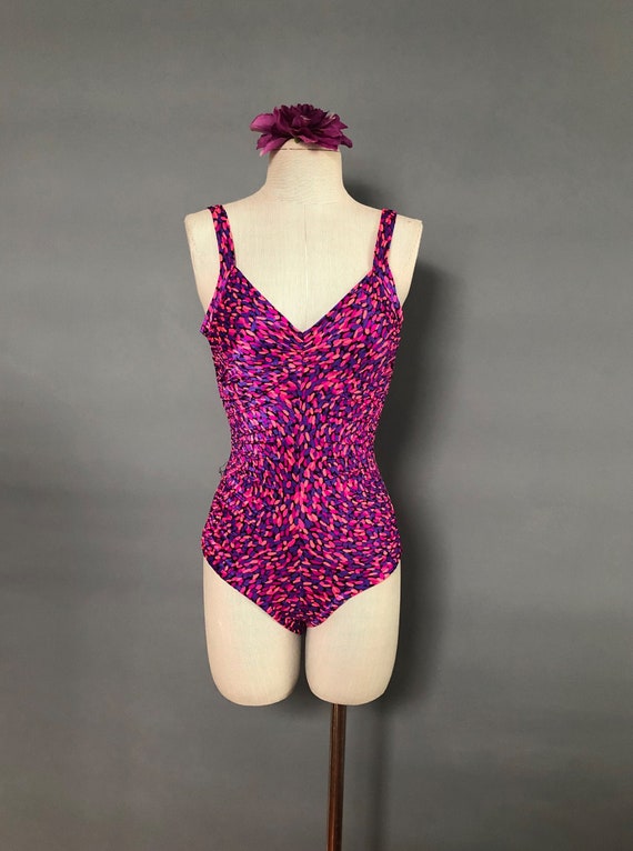 80s Neon Gabar Swimsuit, Purple and Pink Vintage … - image 1