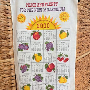 2000 Millennium Tea Towel - Calendar Dish Towel, Linen Gift