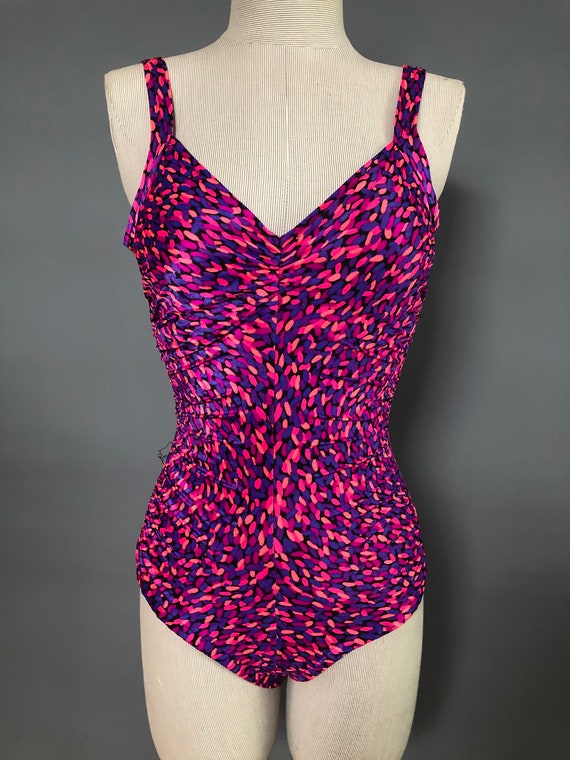 80s Neon Gabar Swimsuit, Purple and Pink Vintage … - image 2