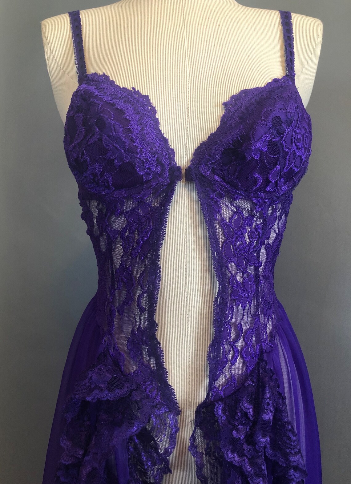 S / 70s Royal Purple Lace Teddy with Train Vintage Lingerie | Etsy