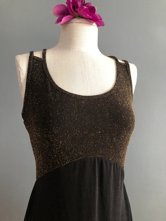 80s Gold Glitter Disco Dress, Disco Dress with Bu… - image 2