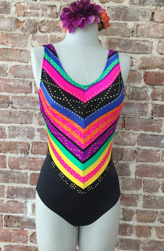 Neon One Piece Swimsuit, 1980s Neon Swimsuit