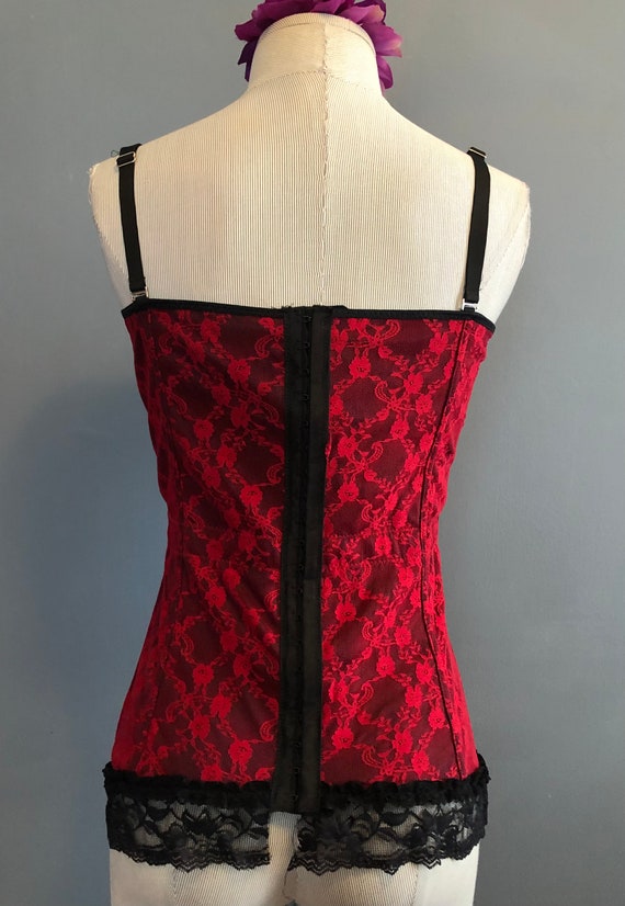 90s Corset, Black and Red Corset Lingerie, Lace C… - image 5