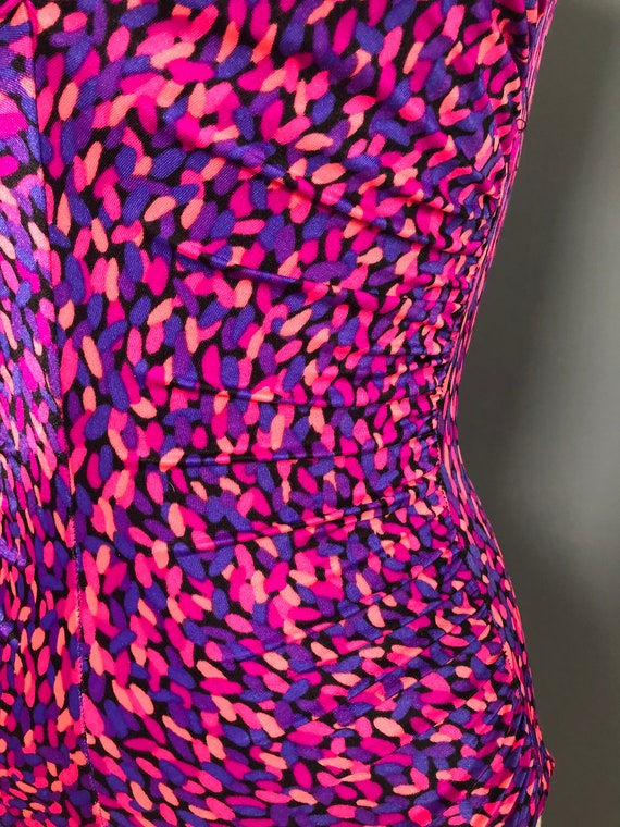 80s Neon Gabar Swimsuit, Purple and Pink Vintage … - image 3