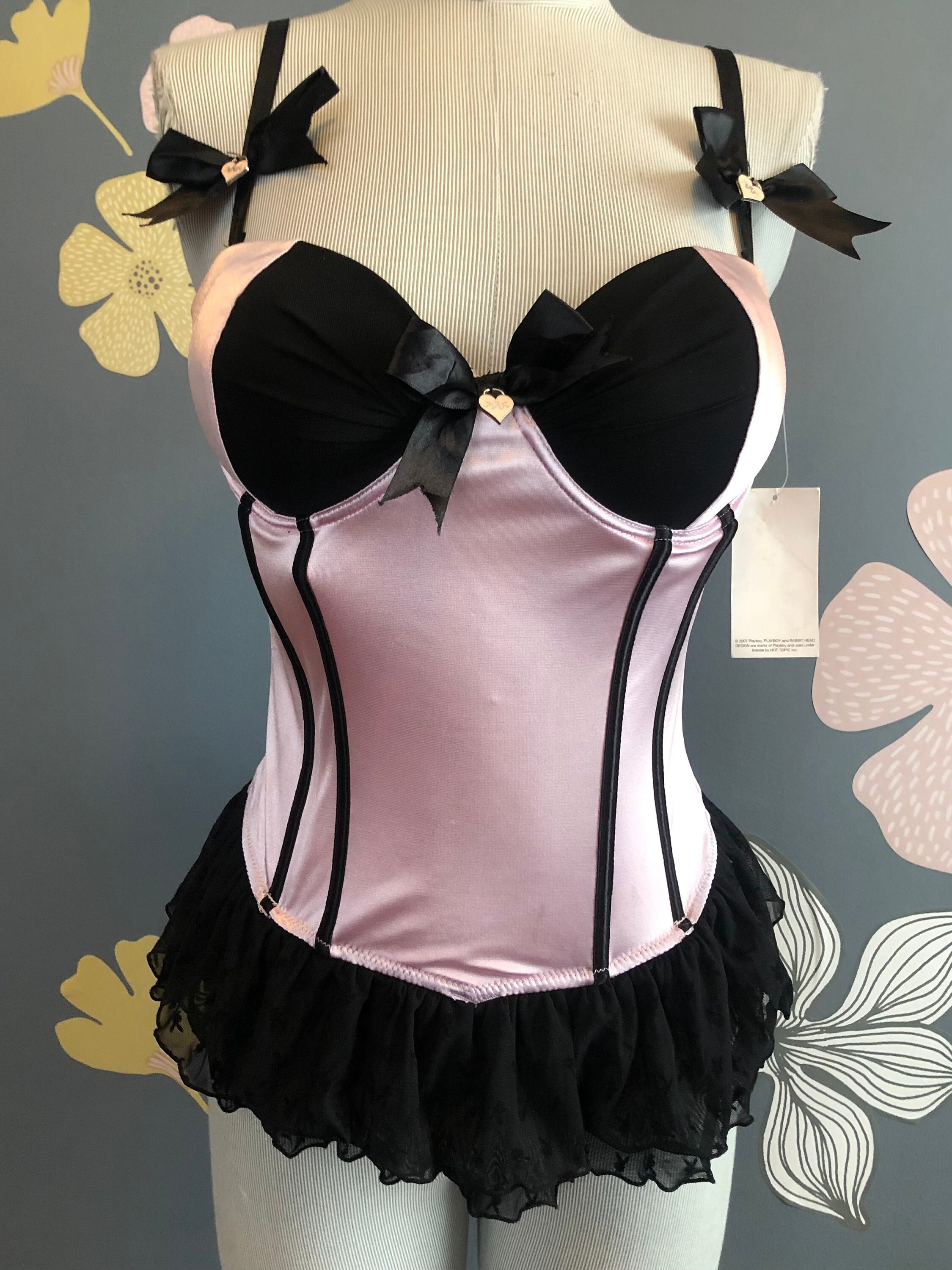 Playboy Corset, Y2K Pink and Black Satin Corset NWT, 34D -  Canada