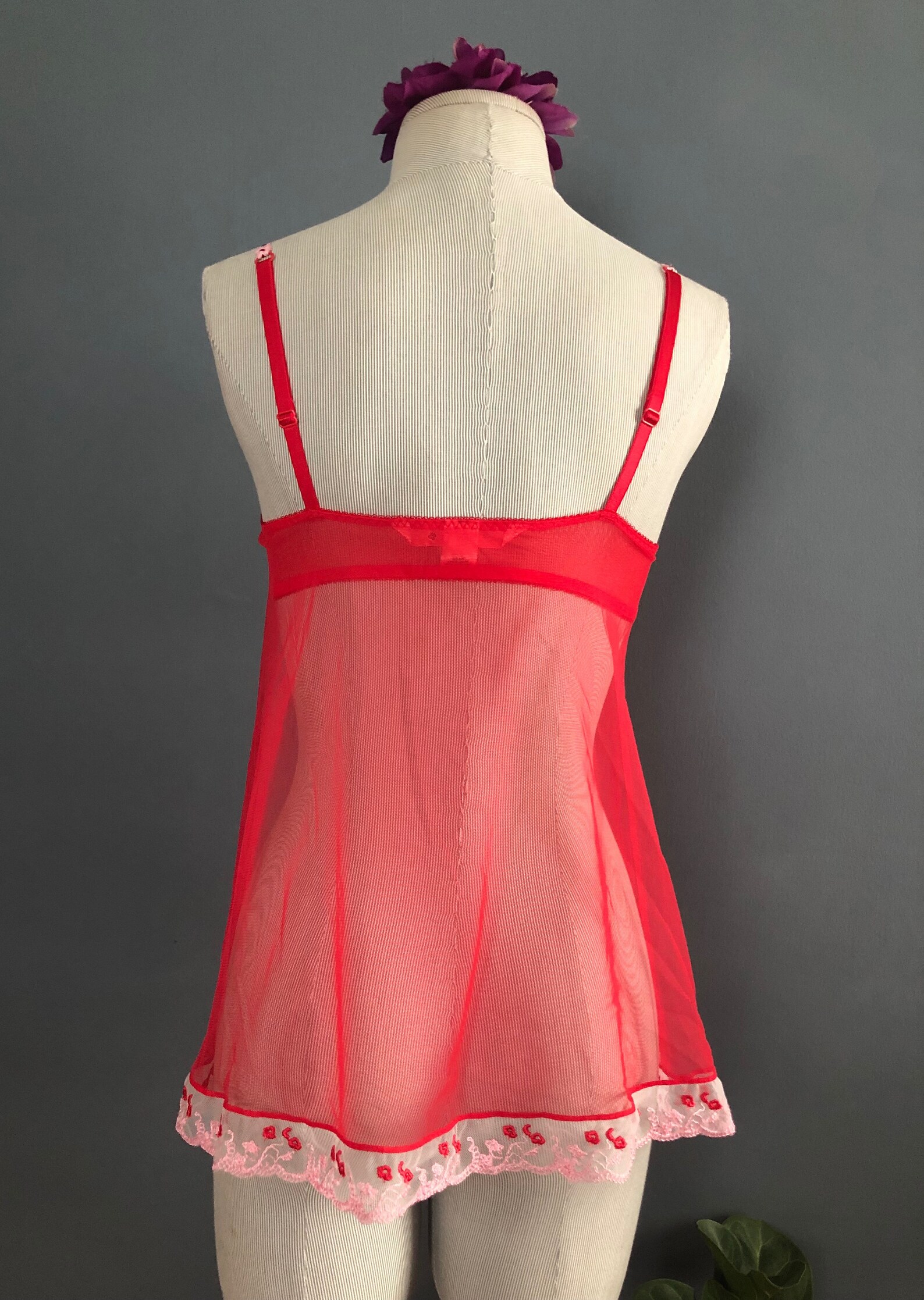 Ultra Sheer Cherry Red Babydoll / Vintage Lingerie / Etsy