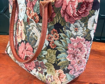 Vintage Tapestry Tote, Purse, Large Floral Print Shoulder Bag, Smithsonian Institution