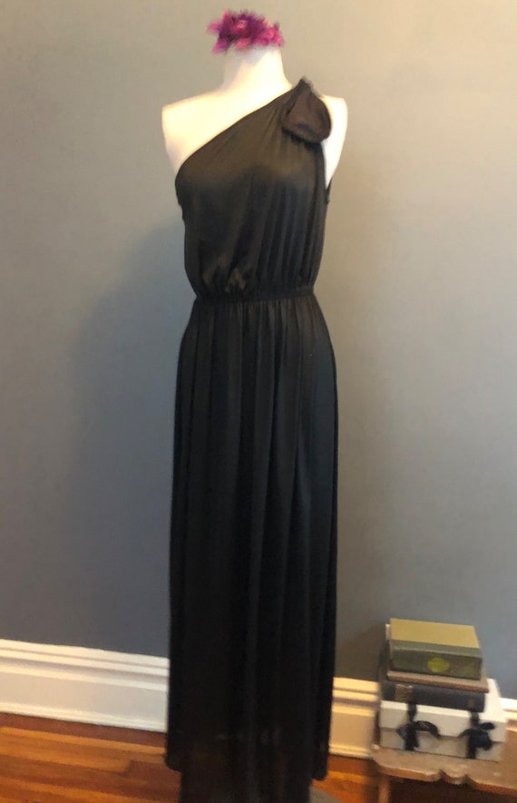 Cattani 70s Nightgown, Long Off the Shoulder Blac… - image 2