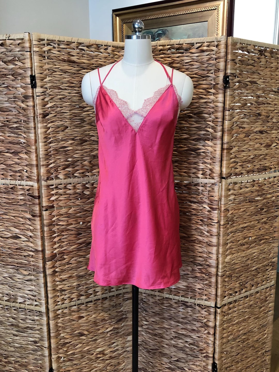 open lace back dress Vintage 2000’s Victoria’s Secret pink polka dots dress main image 0