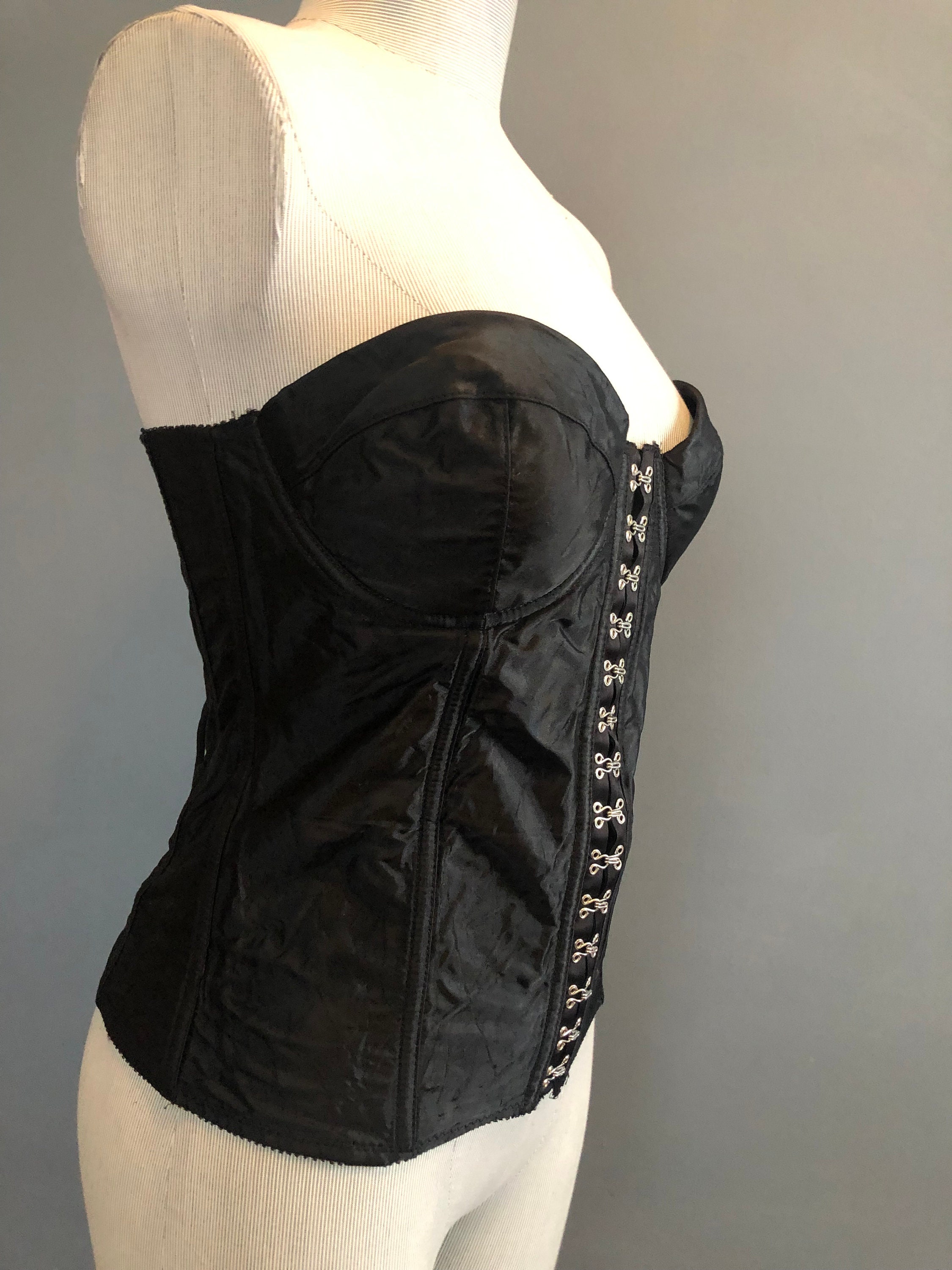 80s Frederick's of Hollywood Black Strapless Corset - Etsy