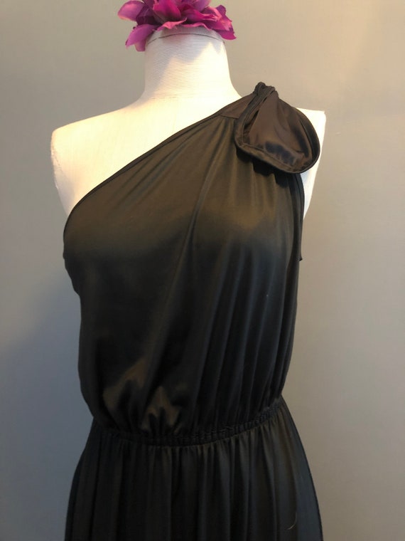 Cattani 70s Nightgown, Long Off the Shoulder Blac… - image 1