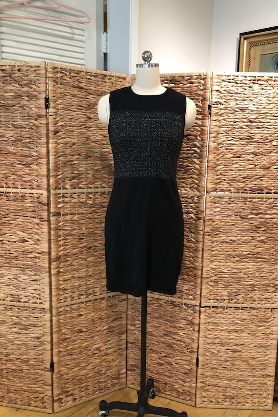 90s Knit Dress, Esprit Sleeveless Black Silver Dress, SMALL
