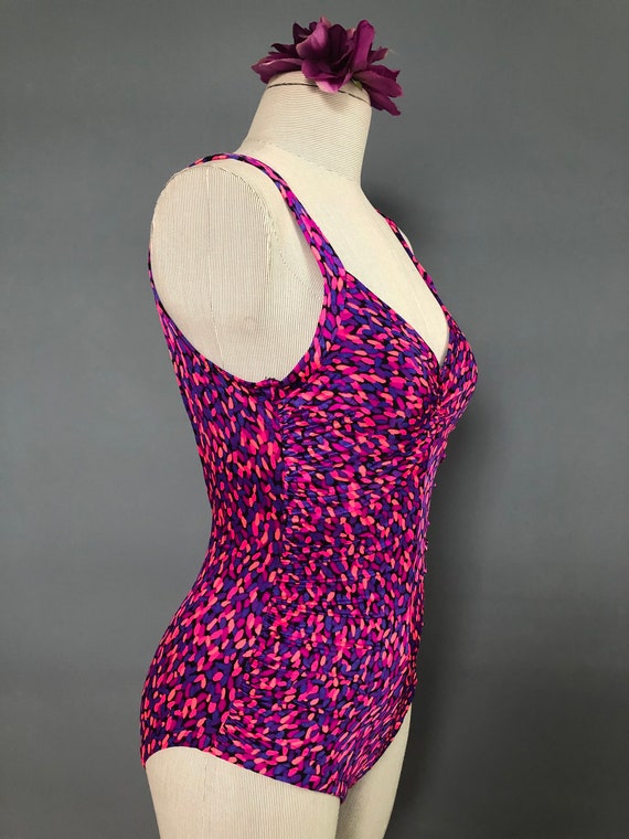 80s Neon Gabar Swimsuit, Purple and Pink Vintage … - image 6