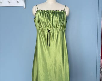 Vintage Chartreuse Satin Full Slip, Green Lingerie, XL