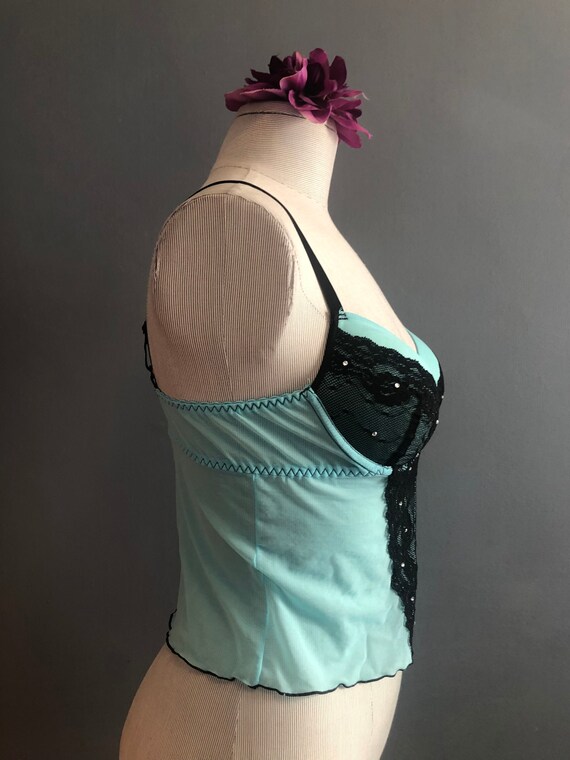 Bustier Top, Escante 80s Sheer Blue and Black Bus… - image 3