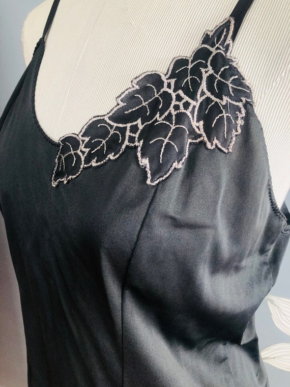 Vintage Black Camisole with Leaf Applique, 80 Sem… - image 6