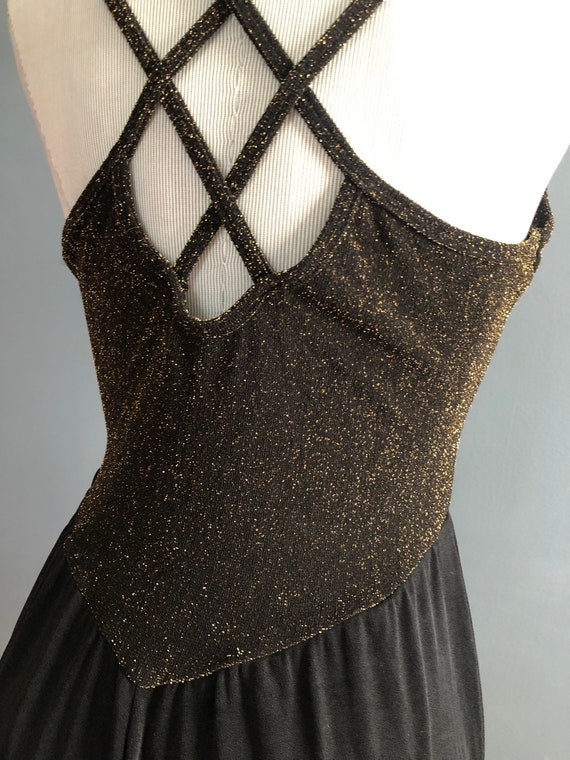 80s Gold Glitter Disco Dress, Disco Dress with Bu… - image 8