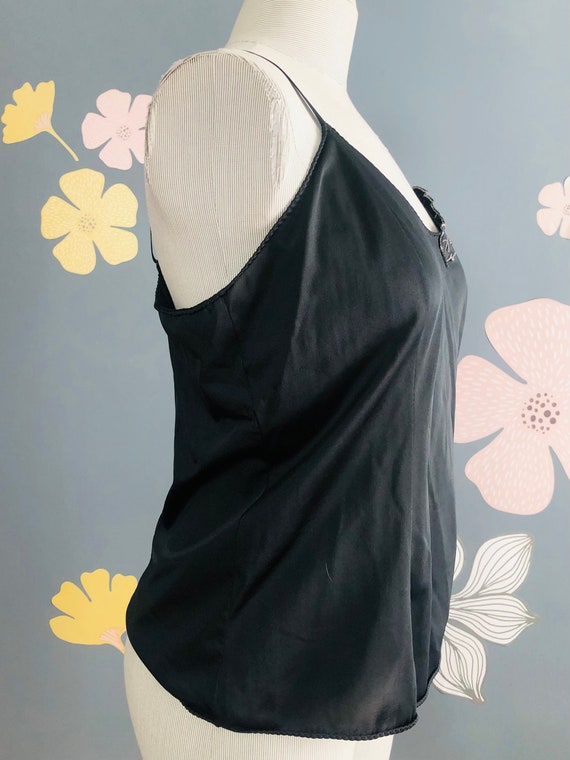 Vintage Black Camisole with Leaf Applique, 80 Sem… - image 3