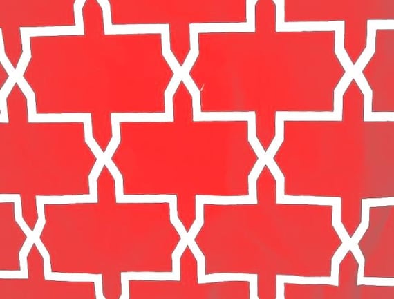 Fabric By the Yard Red Deep Cherry White Ivory Geometric Pattern