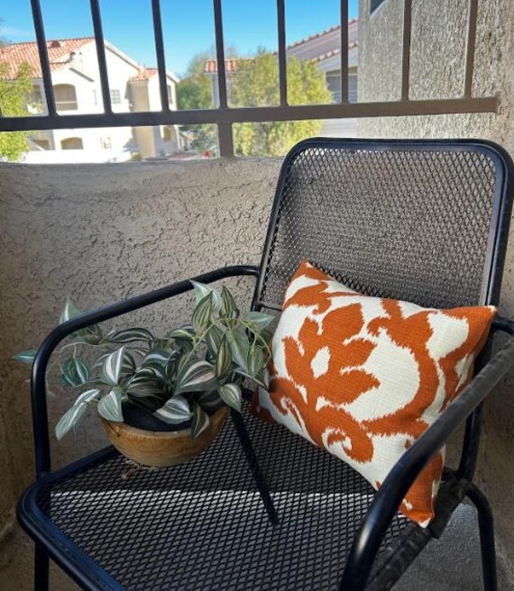 Pillow Cover Lumbar, Coral Salamander Tangerine Orange Shamrock Floral Pattern on White Ivory Cream, 12x16 inches, Outdoor and Indoor