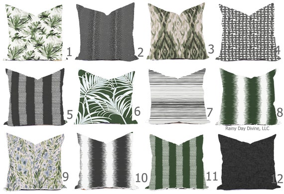 Outdoor / Indoor Pillow Covers custom size include 16x16, 18x18 & more - Tropic Green Hunter Olive Grey Gray Charcoal Modern Geo Tribal