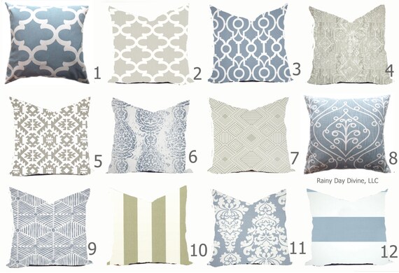 Pillows Cover Custom  - Dusty Ice Blue Spa White Ash Smoke Milky Gray Grey Modern Geometric Tribal Quatrefoil 18x18, 16x16