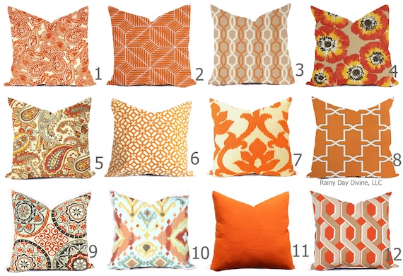 Pillow Covers Outdoor or Indoor Custom  - Orange Tangerine Sienna Spice Cayenne Ivory 16x16, 18x18 modern ikat geometric decor throw
