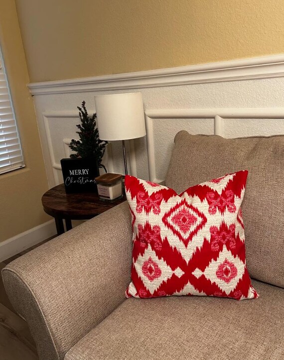 Pillow Cover, Ruby Cherry Holiday Red on Cream Ivory Egg Shell, 18x18 inches, Outdoor and Indoor
