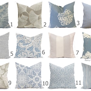 Custom Pillow Covers - Dusty Ice Blue Cornflower Slate Ivory Modern Coastal Throw Pillows - Decorative Accent Pillows 16x16 18x18
