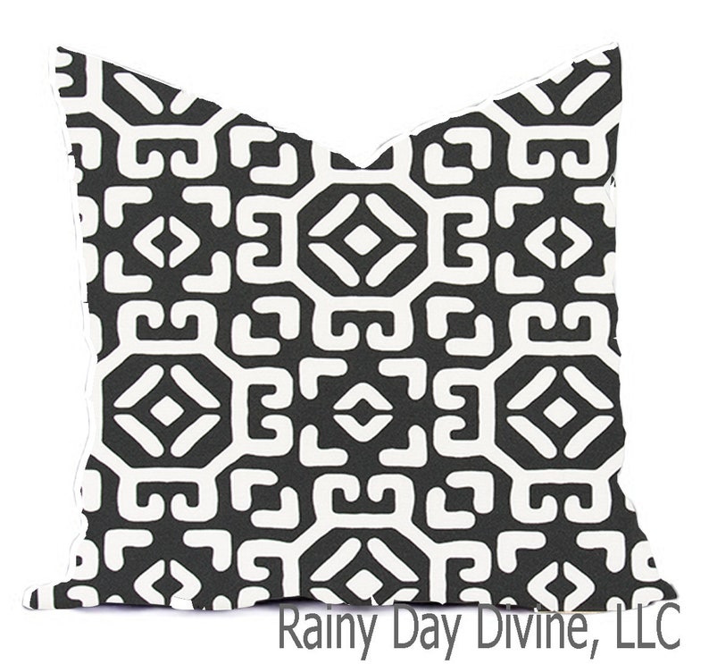 Outdoor Pillows Indoor Custom Cover size include 16x16, 18x18 Shades of Black and White Modern Geometric Block Print Quatrefoil Tribal image 7