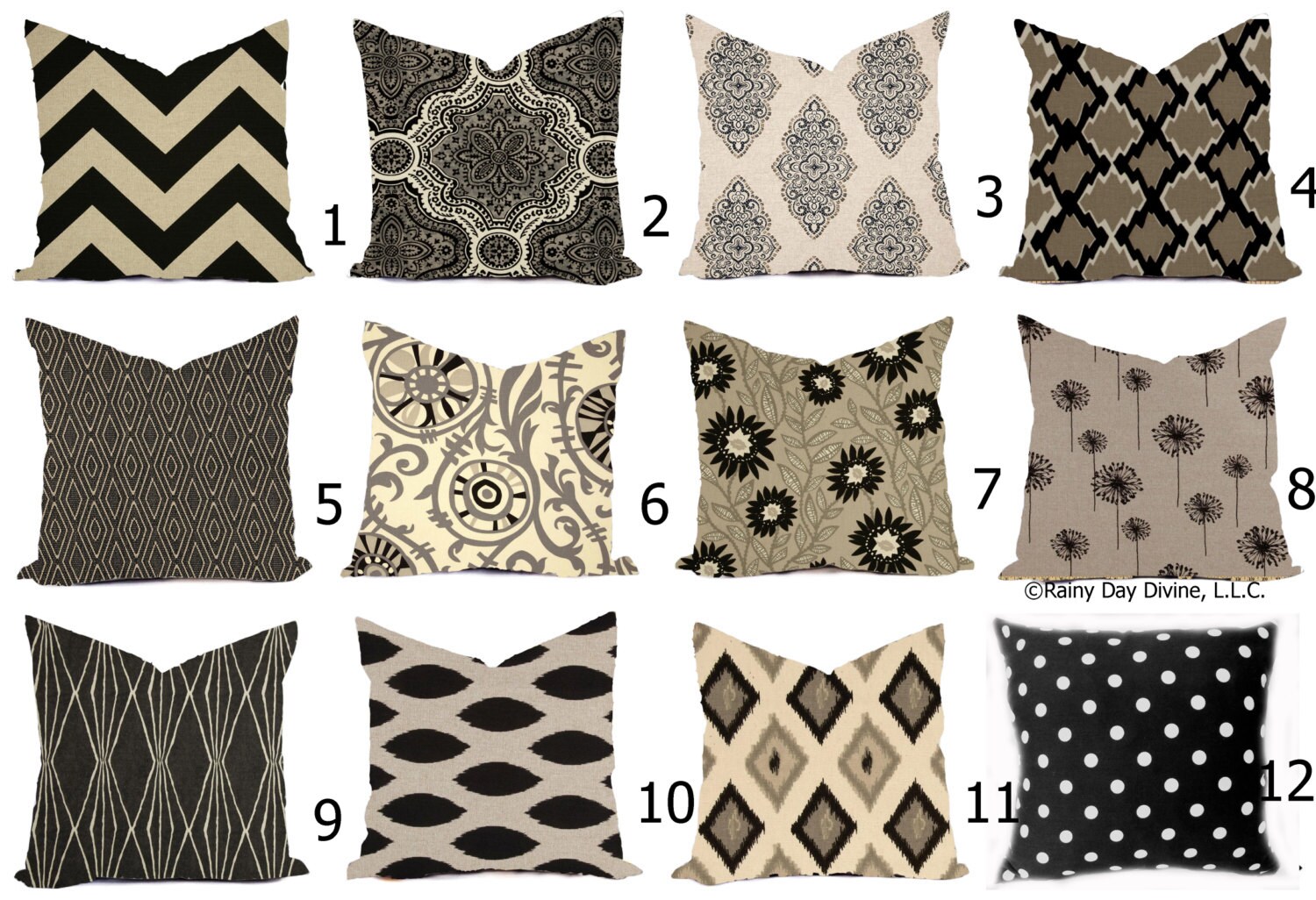 Pillow Cover Throw Accent Pillow Black Cream Natural Modern Lattice