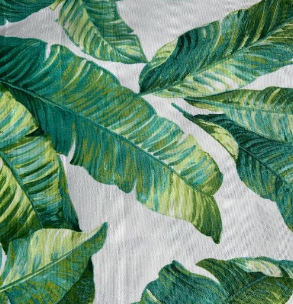 Fabric By the Yard Green Fern Palm Leaf Beach on White Print