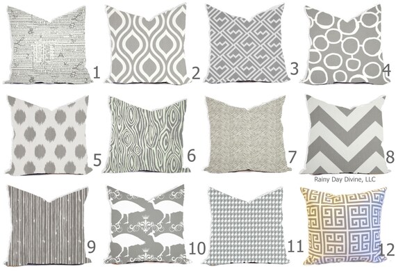 Gray Pillow Covers - Gray and White Throw Pillows - Gray Decorative Pillows - Gray Euro Sham - Gray Couch Accent Pillows