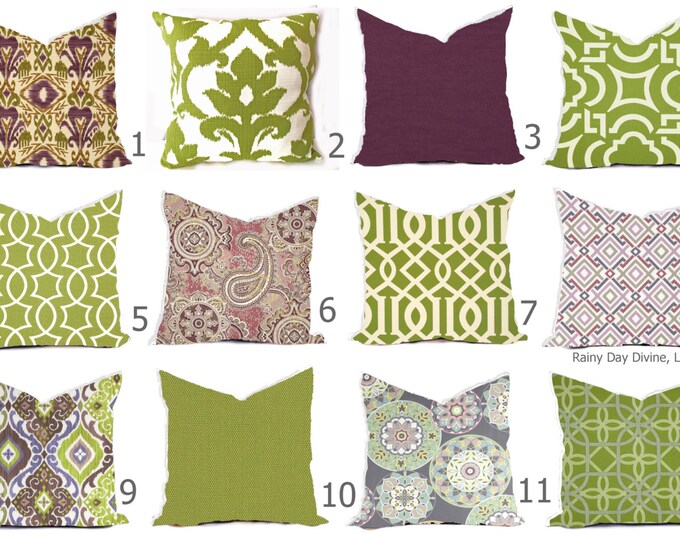 Outdoor or Indoor Custom Pillow Covers Green Olive Grass Bay Ivory
