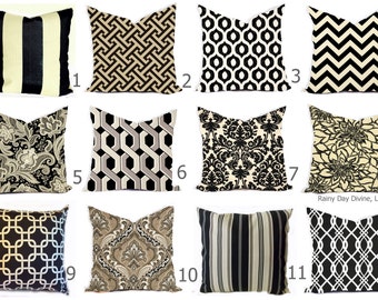 Outdoor Pillows or Indoor Custom Cover size include 16x16, 18x18 - Shades of Black, Ivory, Natural, Sand