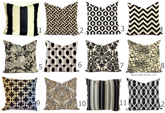 Outdoor Pillows or Indoor Custom Cover size include 16x16, 18x18 - Shades of Black, Ivory, Natural, Sand