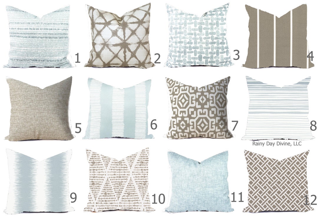 Outdoor Pillows or Indoor Custom Cover Light Ice Blue Acorn Taupe Ecru