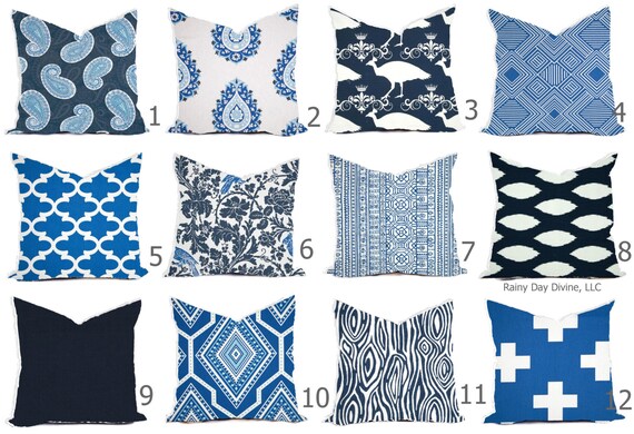 Pillow Cover Throw Accent Decor - Custom All Sizes - 16x16, 18x18 Blue Cobalt Navy Aqua Modern Geo World Market