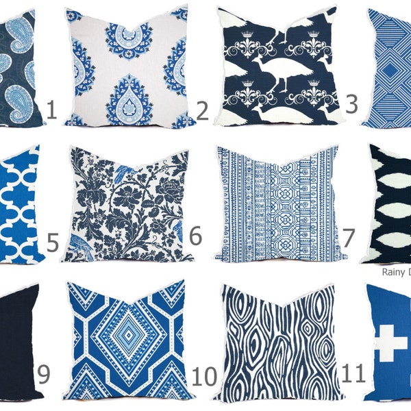 Pillow Cover Throw Accent Decor - Custom All Sizes - 16x16, 18x18 Blue Cobalt Navy Aqua Modern Geo World Market