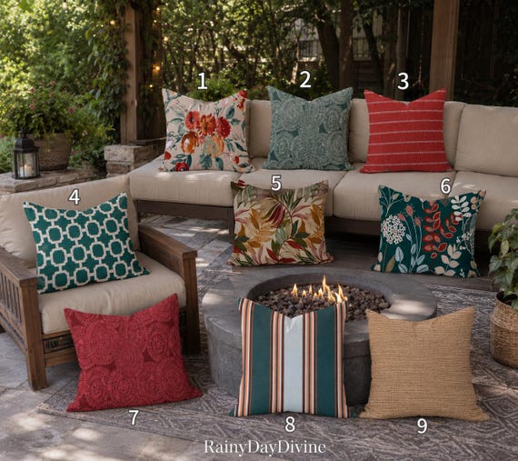 Outdoor Pillows or Indoor Pillow Covers Custom 18x18, 20x20 All sizes - Ruby Red Cherry Emerald Green Cream Beige