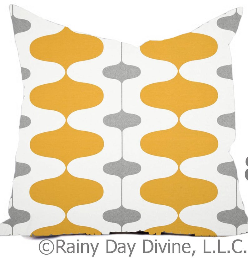 Outdoor Pillow Covers or Indoor Custom Citrus Yellow Mustard White All sizes 16x16 18x18 Sham Toss Throw Accent Modern Geo Ikat Patio image 3