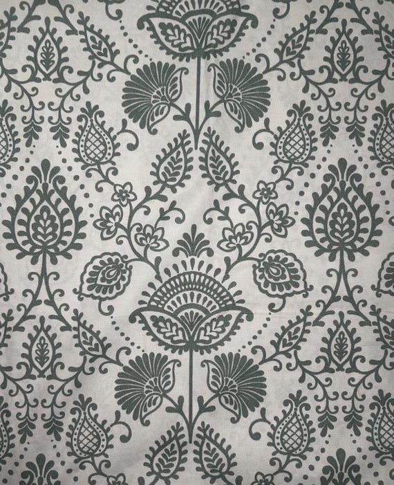 Fabric By the Yard Grey Gray Slate Paisley Royal on White Ivory