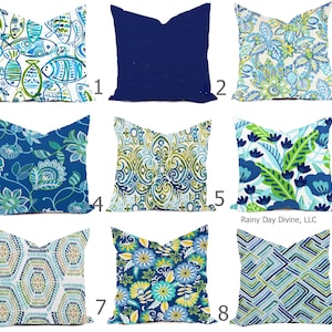 May include: Nine different pillow covers with various blue, green, and white patterns. The patterns include fish, floral, geometric, and abstract designs.