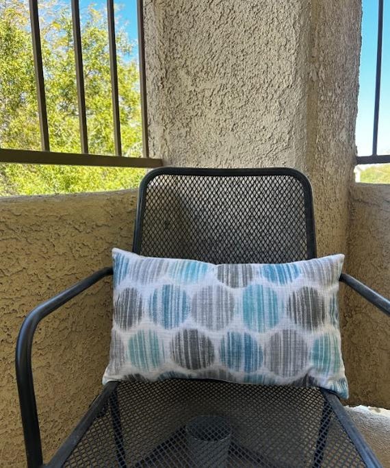 Pillow Cover Soft Baby Blue Slate Sky Teal Aqua Cream Beige Brown White Ivory Circle Pattern, 12x20 inches, Outdoor and Indoor