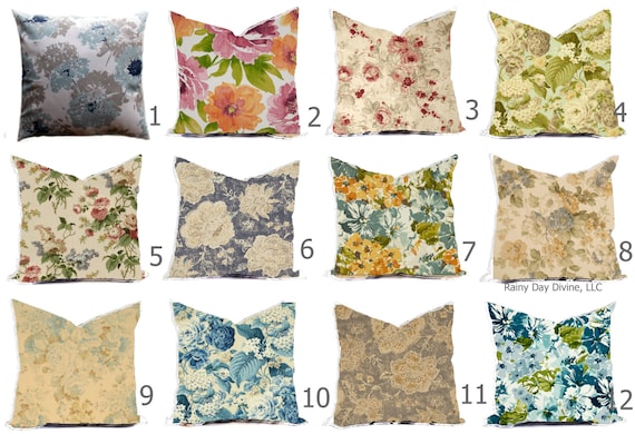 Pillow Pillows Covers - Rose Floral Shabby Chic Multiple Colors Blue Gray - All sizes 16x16  18x18  Throw Toss Accent Pillow Home Coastal