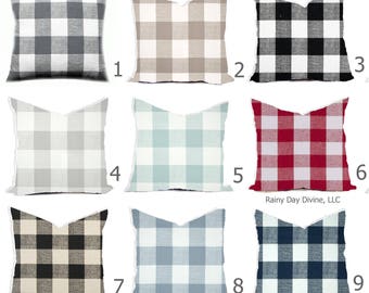 Pillows Covers - Buffalo Check Plaid Multiple Colors Black Red Blue Gray - All sizes 16x16  18x18  Throw Toss Accent Pillow Home Coastal