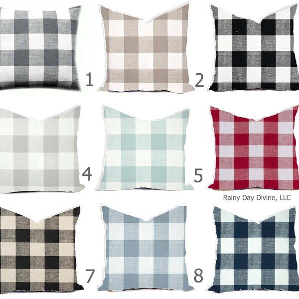 Housses d’oreillers - Buffalo Check Plaid Multiples Couleurs Noir Rouge Bleu Gris - Toutes les tailles 16x16 18x18 Throw Toss Accent Pillow Home Coastal